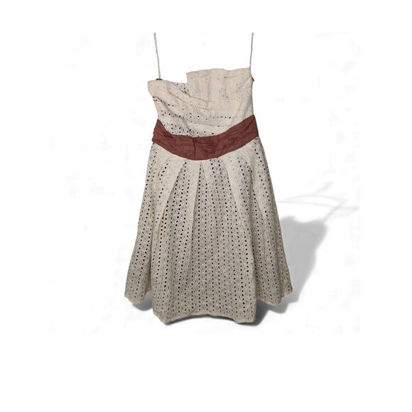 New with tags Ryu Eyelet Lace Strapless Dress Cream Brown Waist Detail M Cotton - Picture 3 of 16